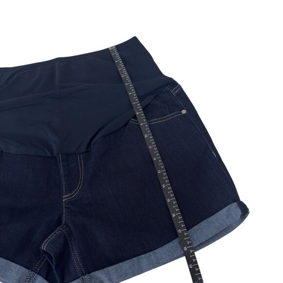 Time And Tru Womens Maternity Dark Blue Denim Shorts Size L Stretch High Pannel - Picture 8 of 10